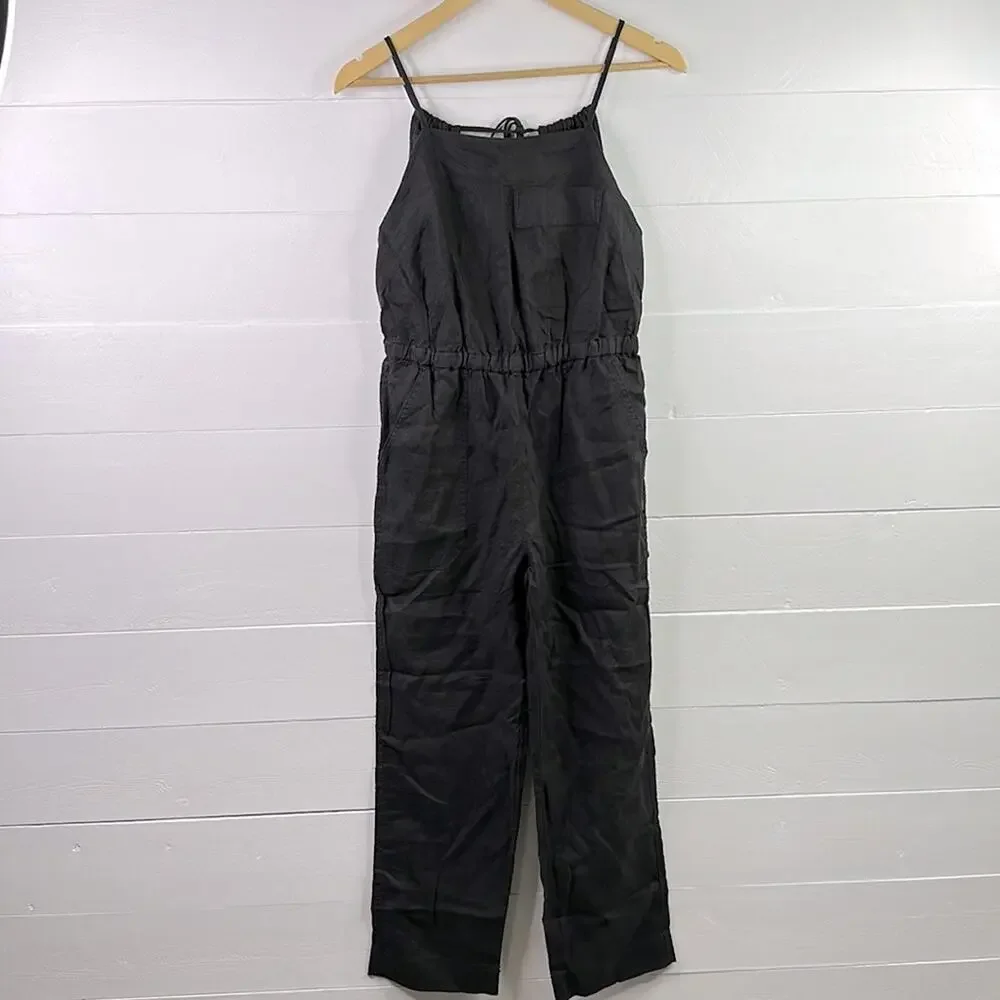 EVERLANE Apron Black Linen Shoestring Jumpsuit Size XXS